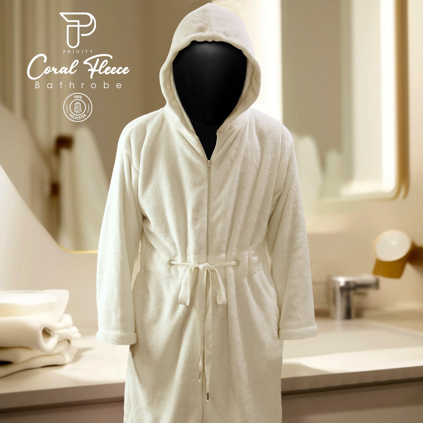 Coral Fleece Bathrobe (Zipper with Loop Belt)