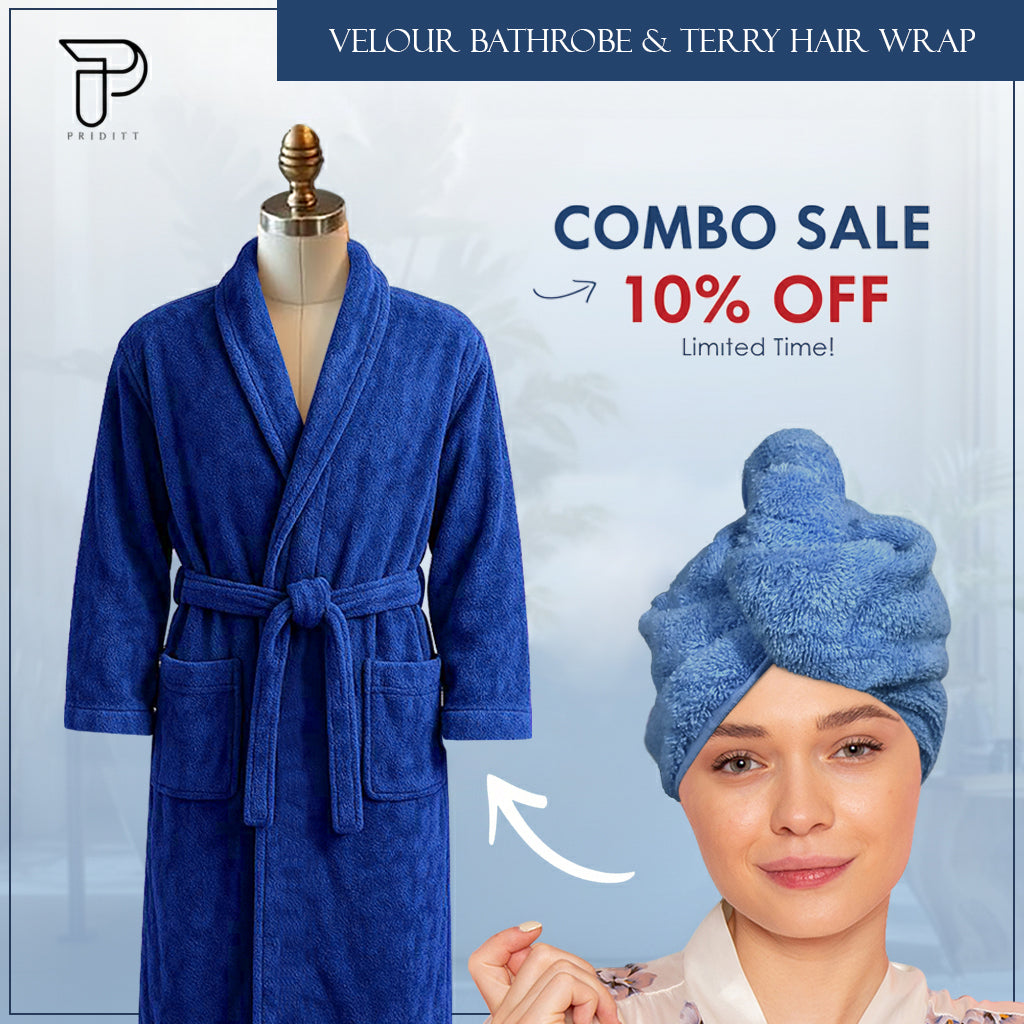 Premium Terry Hair Turban & Luxury Velour Bathrobe