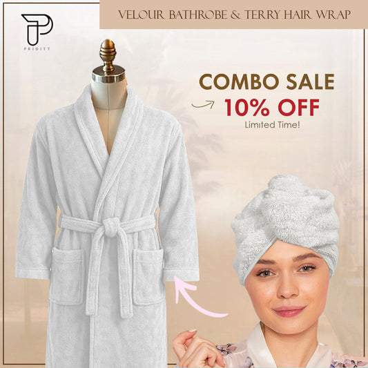 Premium Terry Hair Turban & Luxury Velour Bathrobe